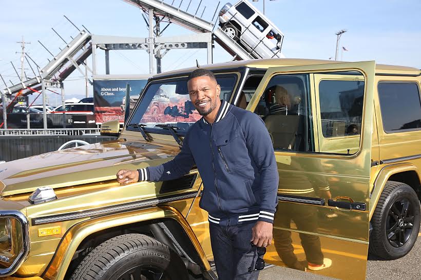 SAN FRANCISCO, CA - FEBRUARY 05: Jamie Foxx poses for a photo in the Special Edition Mercedes-Benz G550 In Celebration Of Super Bowl 50 on February 5, 2016 in San Francisco, California. (Photo by Joe Scarnici/Getty Images for MBUSA)