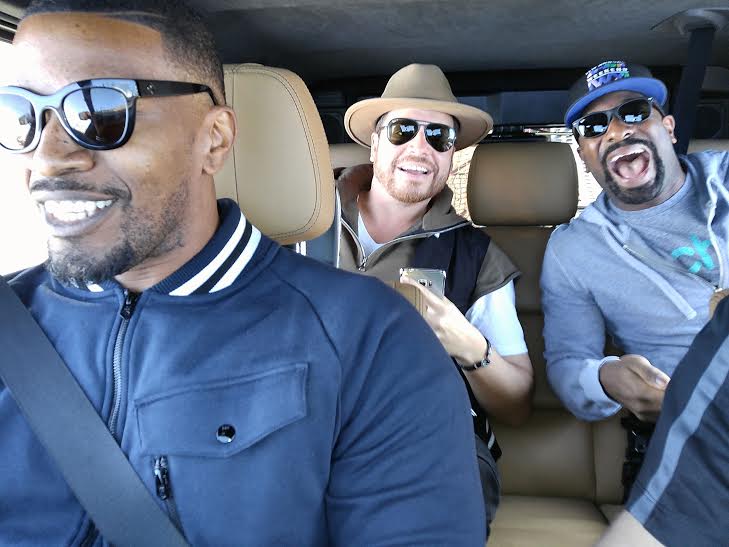 SAN FRANCISCO, CA - FEBRUARY 05: Jamie Foxx Goes for a spin in the Special Edition Mercedes-Benz G550 In Celebration Of Super Bowl 50 on February 5, 2016 in San Francisco, California. (Photo by Joe Scarnici/Getty Images for MBUSA)