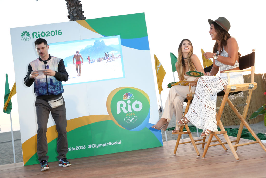 SANTA MONICA, CA - JULY 26: (L-R) DJ Flula Borg, model Julia Friedman, and surfer Kelia Moniz attend the NBC Olympic Social Opening Ceremony at Jonathan Beach Club on July 26, 2016 in Santa Monica, California. (Photo by Rachel Murray/Getty Images for NBC Olympic Social Opening Ceremony )